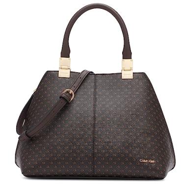 Imagem de Calvin Klein Bolsa feminina geométrica de granito – 2 em 1, couro vegano, 2 bolsos, marrom/cáqui/preto, One Size