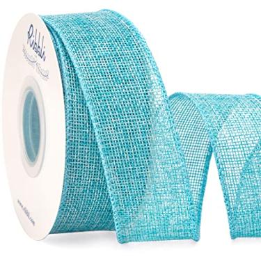Imagem de Ribbli Fita com fio azul claro/azul oceano de estopa com arame, 3,8 cm x contínuo de 25 metros, fita com borda com fio para arco grande, guirlanda, decoração de árvores, decoração de ambientes externos