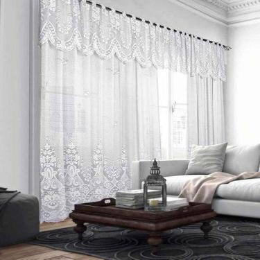 Imagem de Cortina Renda Branco Com Bando 3,00X1,80 Quarto Sala