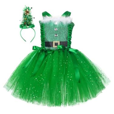 Imagem de Conjunto de saia de Natal para meninas, lindo vestido de tule tutu com acessórios de Natal, roupas de festa para meninas, vestido de palco de Natal, Verde de Natal, G