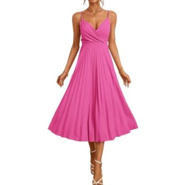 Imagem de Camisa Feminina Solid Pleated Hem Cami Dress (Color : Hot Pink, Size : X-Small)