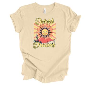 Imagem de Camiseta feminina estampada de manga curta Desert Dreams Vintage Sunshine Beaming Oasis Desertification Mountains, Creme macio, GG