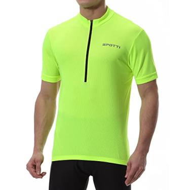 Imagem de Spotti camisa masculina de ciclismo de manga curta com 3 bolsos traseiros - absorção de umidade, respirável, camiseta de ciclismo de secagem rápida, Hi-viz Yellow, XX-Large