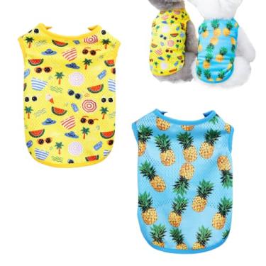 Imagem de Loyanyy Pacote com 2 camisetas de malha respirável para gatos, colete para o verão, leve, estilo havaiano, floral, filhote, gatinho, sem mangas, para cães pequenos, médios, amarelos, azuis, pequenos