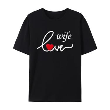 Imagem de Camiseta feminina engraçada com estampa fofa de manga curta para esposa amorosa, Preto, P