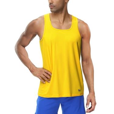 Imagem de MIER Camisetas masculinas sem mangas para treino, secagem rápida, natação, atlética, corrida, muscular, praia, para homens, Amarelo mesclado, 3G