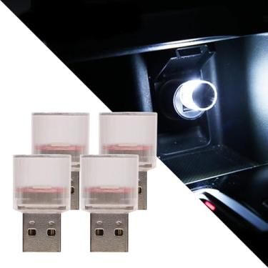 Imagem de Lâmpada LED USB para atmosfera interior de carro, mini luzes LED USB universais para decoração de carro, luz noturna de LED mini USB adequada para carros, quartos (branco-4 peças)