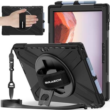 Imagem de BRAECNstock Capa de silicone para Microsoft Surface Pro 7+ Plus/Pro 7/6/5/4 12,3 polegadas à prova de choque com protetor de tela, alça de mão giratória de 360° + suporte, suporte para caneta, alça de