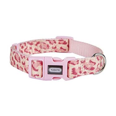 Imagem de Coleira de cachorro com estampa de leopardo, fita ajustável de nylon plus, para cães pequenos machos (P, leopardo rosa)