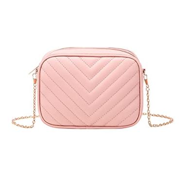 Imagem de Bolsa mensageiro feminina moda simples listra tendência corrente bolsa de ombro bolsa prática pequena bolsa de couro, rosa, One Size