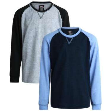Imagem de Quad Seven Camiseta para meninos – Pacote com 2 camisetas térmicas de gola redonda de malha waffle (8-18), Azul-marinho azul-claro/preto cinza mesclado, 16-18
