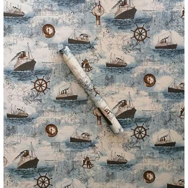 Imagem de Papel de parede vintage com tema náutico, autoadesivo, rolo de papel de contato de parede, revestimento decorativo removível para decoração de quarto, móveis de bancada, prateleiras de sala de aula,