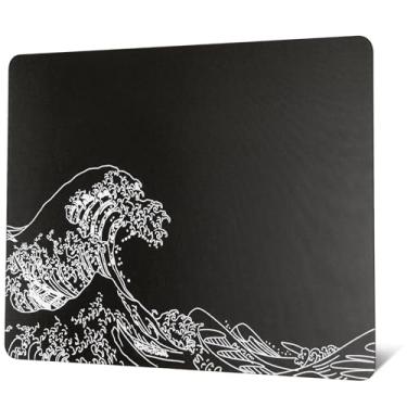 Imagem de Mouse pad de vidro para jogos, mouse pad preto Kanagawa rígido para jogos, tapete de mouse grande profissional 410 mm x 310 mm, superfície de vidro especial com precisão e velocidade aprimoradas