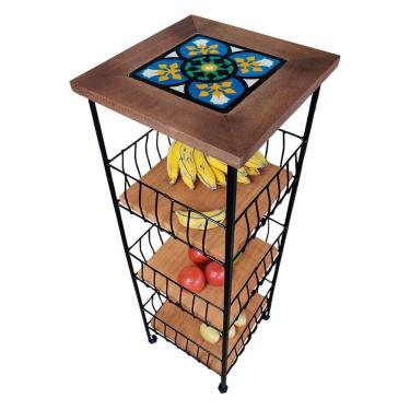 Imagem de Cesto Organizador Fruteira 3 Andares Balcão Multiuso Cozinha Ladrilho S03