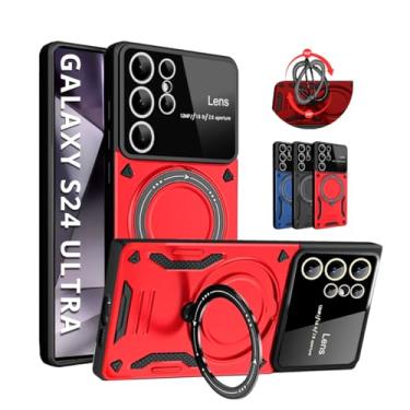 Imagem de Capa Capinha Case Armor Anel Magnetica Safe Para Galaxy S24 Ultra (Tela 6.8') + Anel Suporte + Proteção De Câmera + Carregamento Por Indução - Anti Impacto (Vermelho)