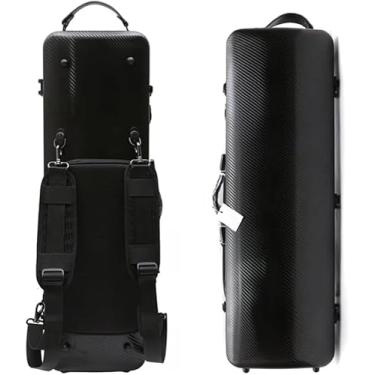 Imagem de Estojo para violino 4/4 Tamanho completo Casca dura de fibra de carbono de alta resistência Alças duráveis ​​Armazenamento interno com alças de mochila Bolsa para partituras musicais, preta,