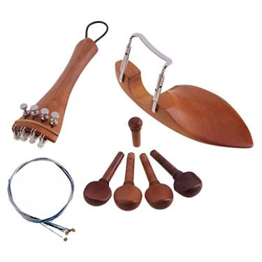 Imagem de Conjunto de peças de violino 4/4 de madeira jujuba com afinador fino e apoio de queixo, cordas e cauda para violino de tamanho completo - Luthier Supply para músicos