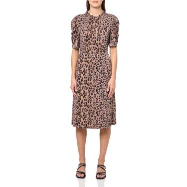 Imagem de Adrianna Papell Vestido feminino de manga curta com gola e babados, Cheetah realista, G