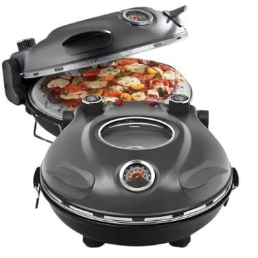 Imagem de Forno de pizza elétrico completo Italiano para cozinhar em casa com a família Grafite 220v para assar pães e tortas com prato de cerâmica e Duplo controle de Temperatura superior e inferior 430c