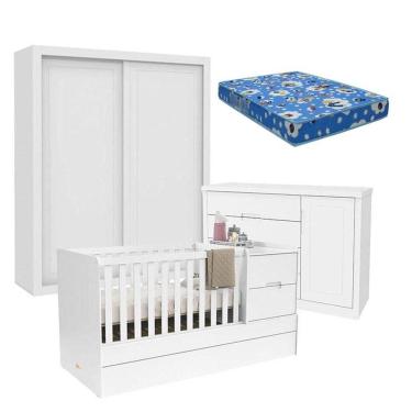 Imagem de Quarto de Bebê 2 Portas Tutto New com Berço Multifuncional Formare Branco Acetinado e C...