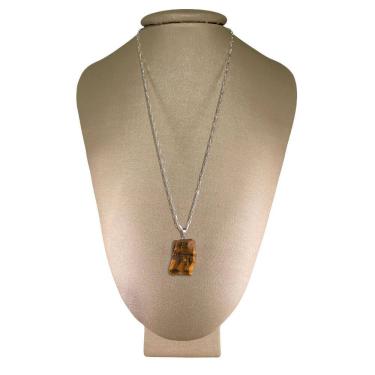 Imagem de Colar Prata 925 Cadeado Olho De Tigre Bruto - Ponte Vecchio