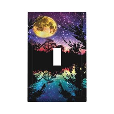 Imagem de Mountain Moon Starry 1 Gang Light Switch Plate Decorativo Single Toggle Wall Plate Cover Electrical Switchplate Faceplate para banheiro quarto decorar 12,7 cm x 3 Tamanho Jumbo