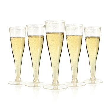 Imagem de Bestluck Pacote com 25 taças de champanhe de plástico, taças de champanhe de plástico com glitter dourado de 127 g, taças de champanhe descartáveis para festas, bar Mimosa, casamento