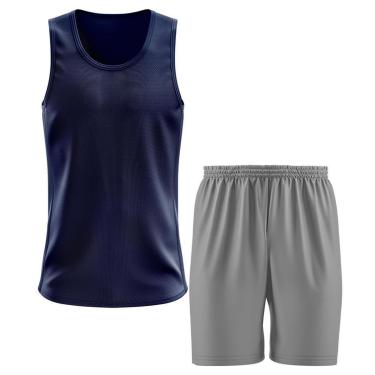 Imagem de Kit Calção Short Futebol Basquete Cinza + Regata Masculina Lisa Básica Dry-Masculino