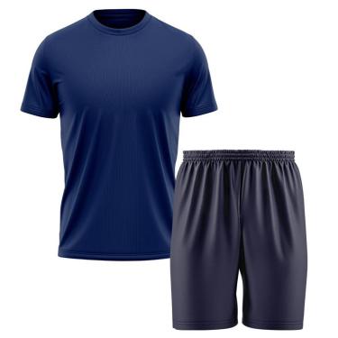 Imagem de Kit Calção Short Futebol Basquete Azul + Camiseta Manga Curta Masculina-Masculino