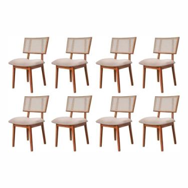 Imagem de Kit 8 Cadeiras em Madeira Maciça, Rattan de Fibra 100% Natural e Estofada Lívia Authentic Espresso M Champagne/Bege