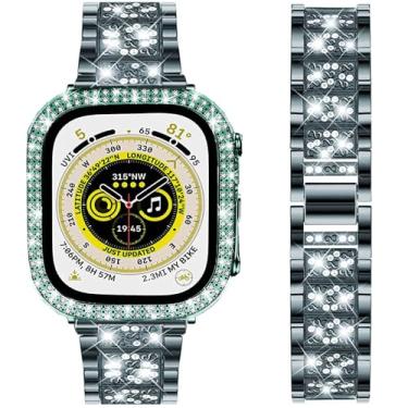 Imagem de DEALELE Pulseiras compatíveis com iWatch Série 8 Ultra de 49 mm, pulseira de metal de diamante com strass brilhante com capa protetora de substituição para Apple Watch Ultra de 49 mm, 44mm