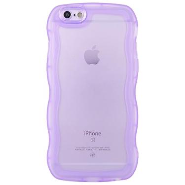 Imagem de XIQI Capa protetora para celular compatível com iPhone 6s/6 de 4,7 polegadas, linda moldura ondulada Kawaii, de silicone macio, à prova de choque, para mulheres e meninas, transparente/roxo