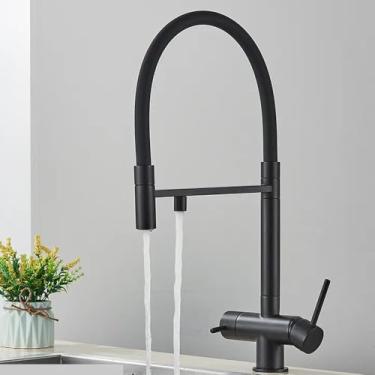 Imagem de Torneira de filtro de água de cozinha de ouro escovado, torneira misturadora de água potável dupla, torneiras de purificação de água rotativas, pretas A