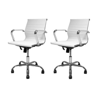 Imagem de Kit 2 Cadeiras De Escritório Simples Ergonômica Secretária Confortável Diretor Com Regulagem de Altura Stripes Brancas