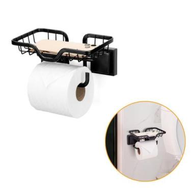 Imagem de Papeleira Porta Lenços E Papel Higiênico Com Fixação 3m Arthi Preto