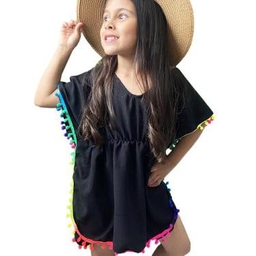 Imagem de Bata Saída de Praia Piscina Infantil com pompons coloridos - Menina de