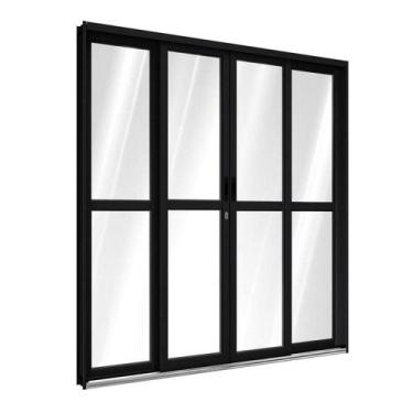 Imagem de Porta de Aluminio de Correr Central com Travessa 2 Folhas Móveis e 2 F