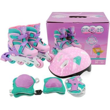 Imagem de Patins Infantil 4 Rodas 30-33 + Kit Proteção Premium - Unitoys
