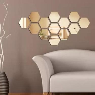 Imagem de Espelho Geométrico Hezagonal Bisotê 30x30cm Painel 7 peças - Woodglass