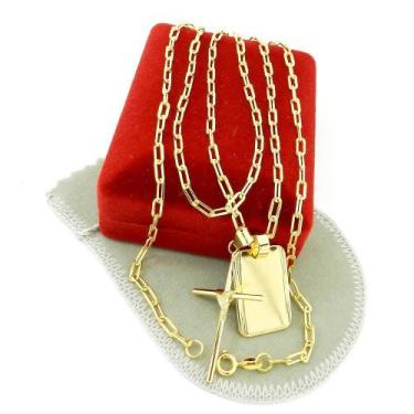 Imagem de Corrente Masculina 70Cm 3Mm Cruz +Placa Folheada Ouro Cr809C - Wnbijou