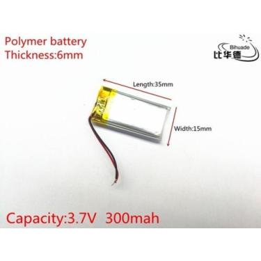 Imagem de Bateria 3.7v 300mah 6mm X 15mm X 35mm 2 Fios 601535 - - bgb