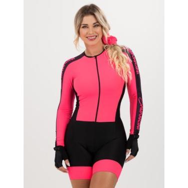 Imagem de Macaquinho De Ciclismo Feminino - Forro GEL - Manga Longa Impulse Rosa