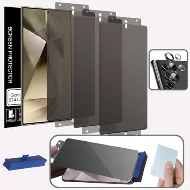 Imagem de TUFF STONE [3+1] [kit de instalação] [3 protetores de tela de vidro híbrido PMMA de privacidade + 1 protetor de lente + 1 EZ KIT II] compatível com Samsung Galaxy S24 Ultra 5G 2024 [100% impressão