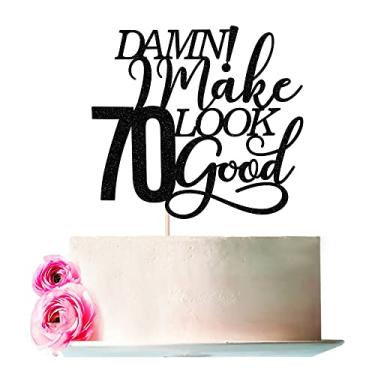Imagem de Bejotaa Droga! I make 70 look good Cake Topper, Black Glitter Happy 70th Birthday Cake Topper, Cheers to 70 Years - Artigos de decoração de festa de 70º aniversário (70)