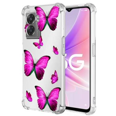 Imagem de Yerebel Capa fofa para OnePlus Nord N300 5G/Oppo A57 5G/A77 5G/Realme Q5i 5G/Realme V23 5G/V23i 5G, capa de silicone de borracha macia TPU transparente flexível para Oppo A57 5G Rose Butterfly