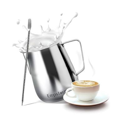 Imagem de Empstorm Jarra de Espumador de Leite, 350 ml, Aço Inoxidável Prata, Resistente ao Calor, Tampa Flip Top, Adequado para Café Expresso, Latte Art, Cappuccino, Chocolate Quente