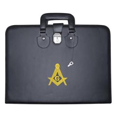 Imagem de Avental maçônico e colar de corrente de couro Master Mason (bordado) MM, tamanho provincial – Bolsas de transporte maçônicas, Emblema dourado