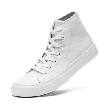 Imagem de xinlanlin Tênis infantil para meninas, meninos, cano alto, cadarço de lona, moderno, confortável, clássico, casual, tênis de corrida, Branco, 9 Toddler