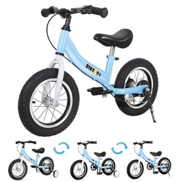 Imagem de BIKEBOY Bicicleta de equilíbrio 2 em 1, infantil e infantil, 2 a 7 anos, 12 a 16 polegadas, com treinamento, freio, pedal, azul, 14 polegadas