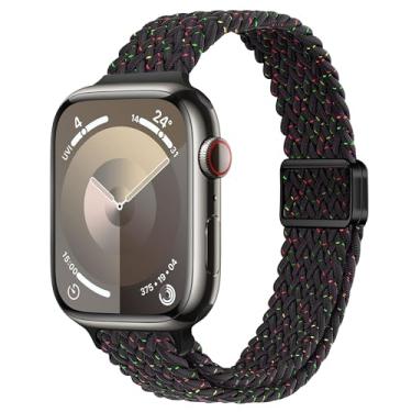 Imagem de ALSMGGBPAF Pulseira feminina de nylon trançado fina compatível com Apple Watch séries 11, 10, 9, 8, 7, 6, SE, 5, 4, 3, 2 e 1 de 42 mm, 41 mm, 40 mm, 38 mm, 40 mm, 44 mm, 45 mm, 46 mm, 4, 3, 2 e 1